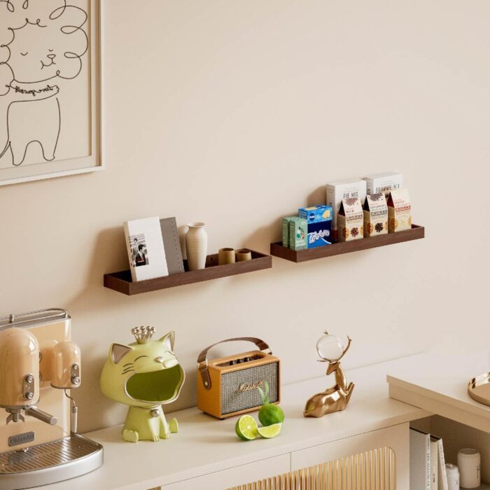 Floating Shelves with Edge for Wall, Wooden Wall Shelves for Bedroom Living Room Kitchen, Modern and Rustic Bathroom Shelves, Decor Floating Shelf for Storage - Image 5