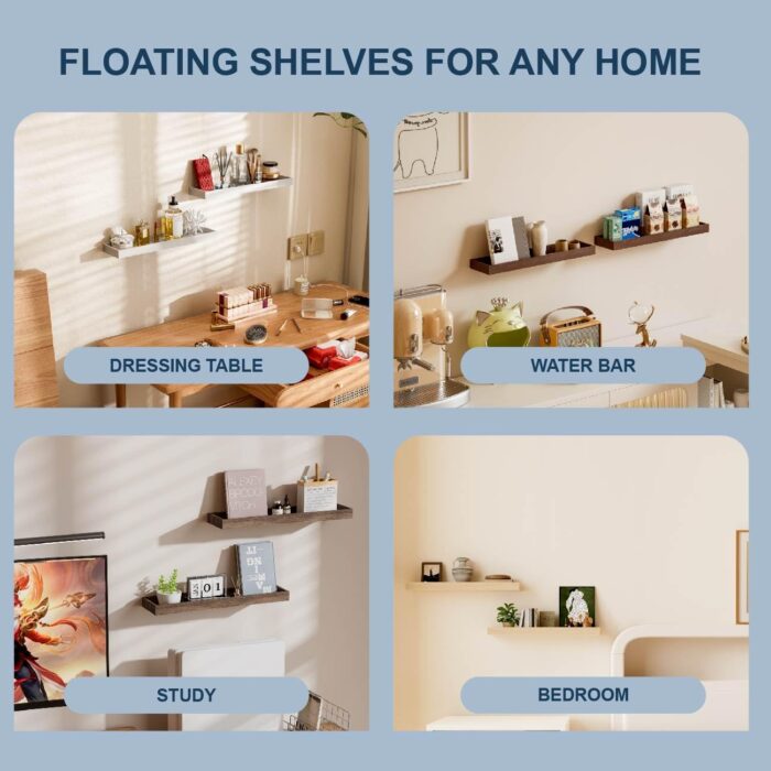 Floating Shelves with Edge for Wall, Wooden Wall Shelves for Bedroom Living Room Kitchen, Modern and Rustic Bathroom Shelves, Decor Floating Shelf for Storage - Image 7
