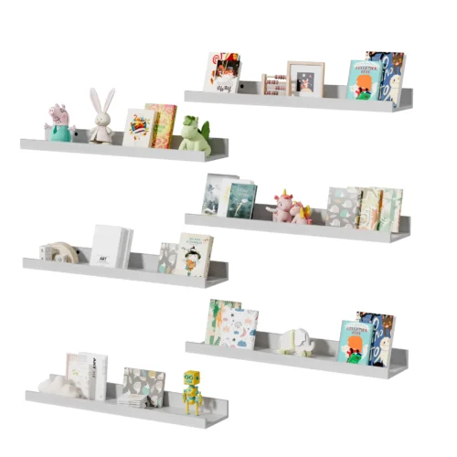 6 Pack Floating Shelves Picture Ledge, Modern Wall Shelves Decor Wood Storage Shelves for Bedroom, Living Room,Bathroom Shelves, Kitchen, Hanging Shelves for Room - White, 24in