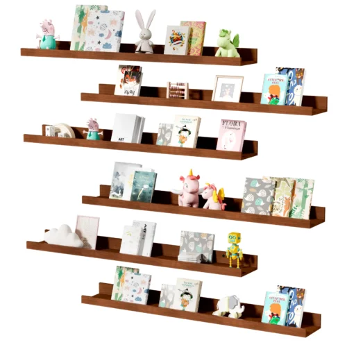6 Pack Floating Shelves Picture Ledge, Modern Wall Shelves Decor Wood Storage Shelves for Bedroom, Living Room,Bathroom Shelves, Kitchen, Hanging Shelves for Room - Walnut-like, 36in