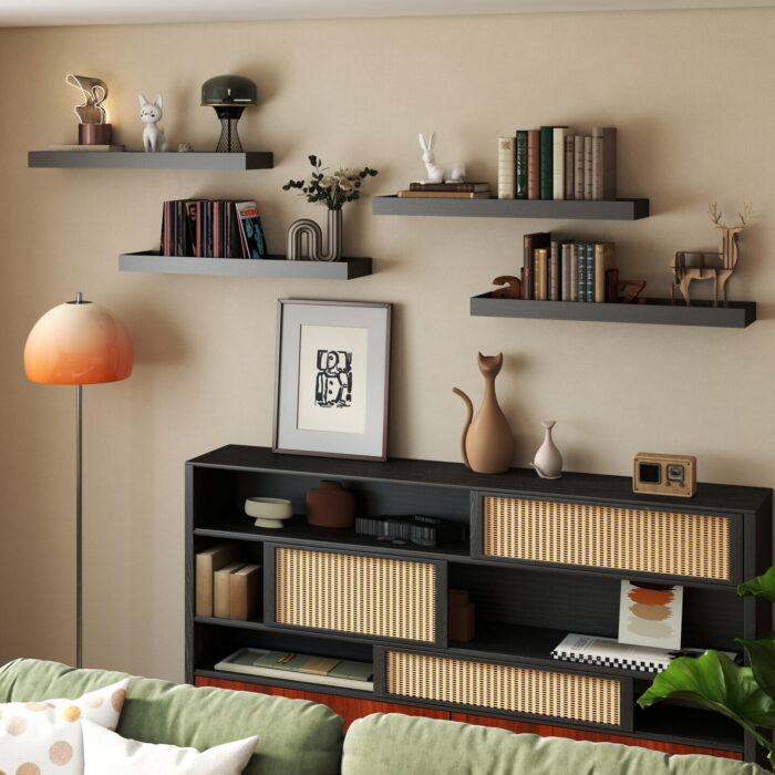 Floating Shelves with Edge for Wall, Wooden Wall Shelves for Bedroom Living Room Kitchen, Modern and Rustic Bathroom Shelves, Decor Floating Shelf for Storage - Image 2