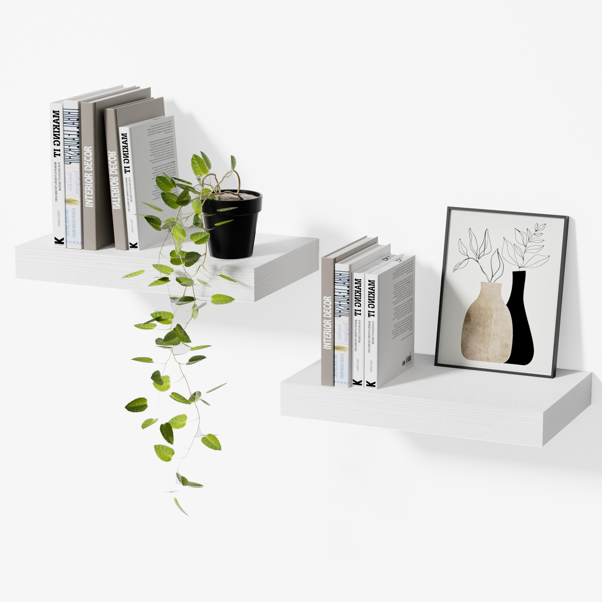 白 Mifurn 11.8'' Small Floating Shelves for Wall, Set of 2, White - Image 1