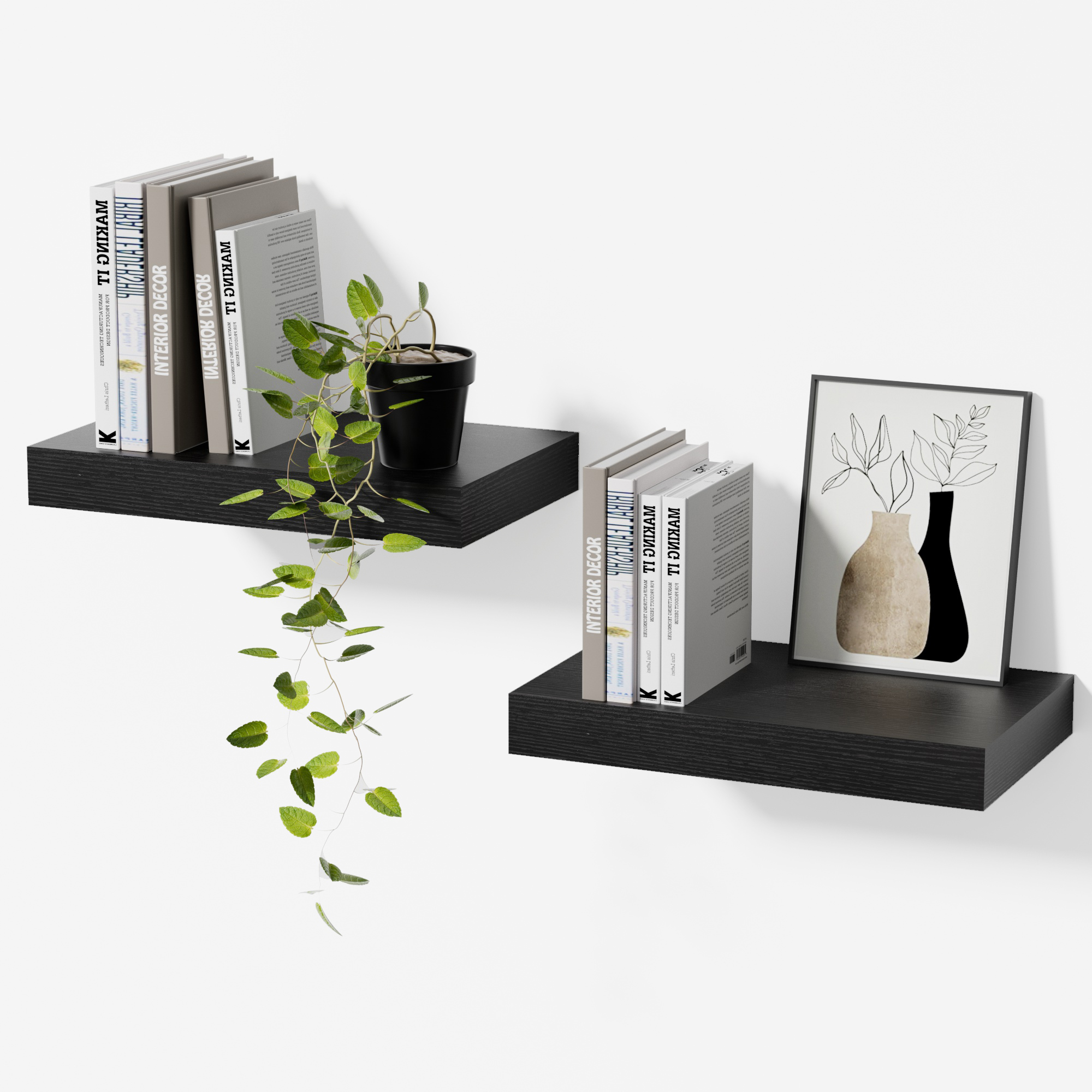 黑 Mifurn 11.8'' Small Floating Shelves for Wall, Set of 2, Black - Image 1