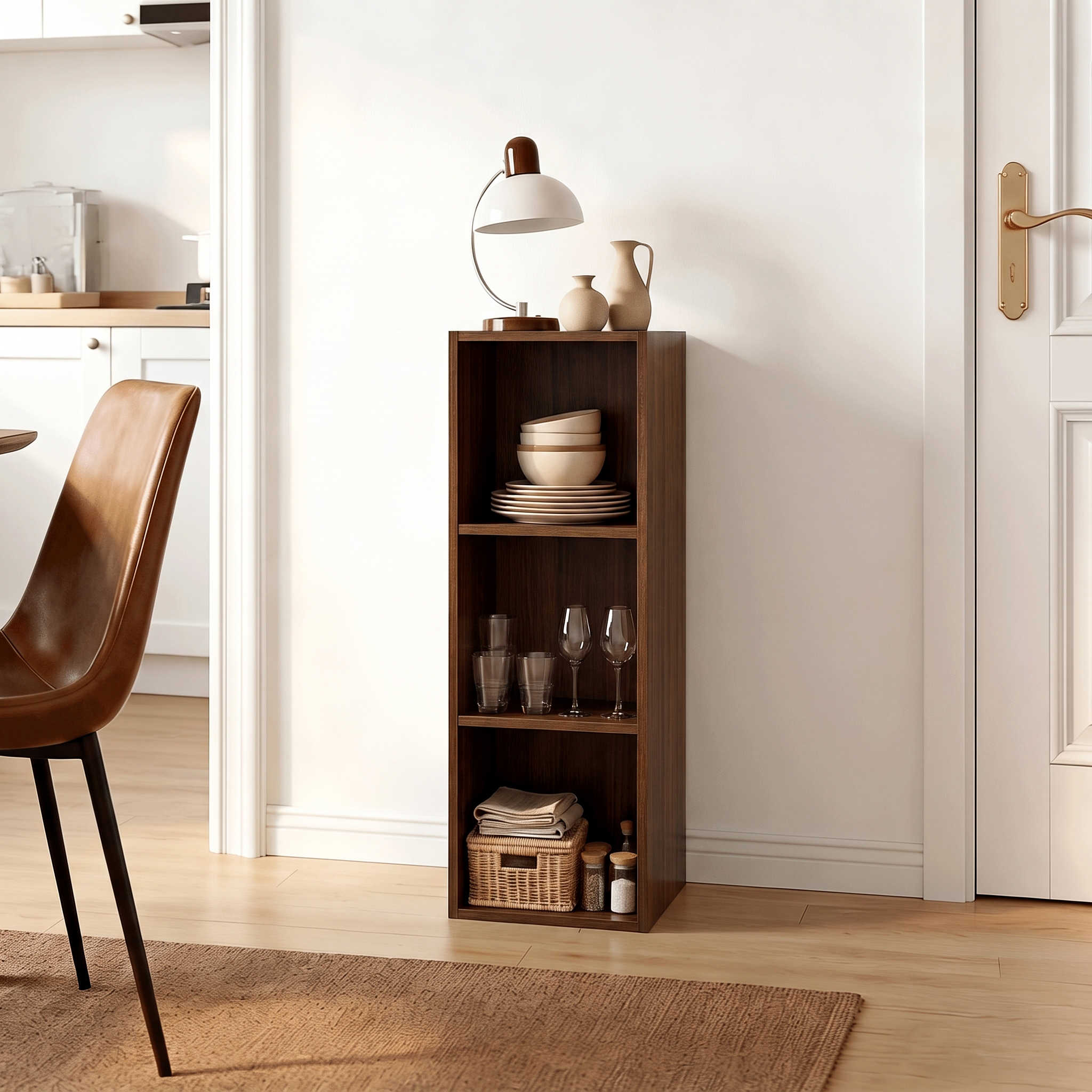 1 Mifurn 3 Cube Storage Organizer, Walnut 3-Tier Bookshelf with Closed Back Panel, Wooden Bookcase for Living Room Bedroom Office Walnut - Image 1