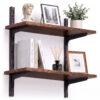 Mifurn 2-Tier Floating Shelves for Wall, 18.9" Adjustable Wall Track Wood Shelves, Rustic Brown
