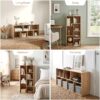 Mifurn 7-Cube Storage Organizer, Cube Bookcase with Closed Back Panel, Open Shelf Bookshelf for Bedroom Living Room Office, Oak - Image 3